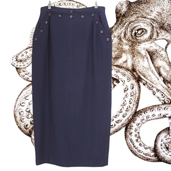 Lauren Ralph Lauren Dresses & Skirts - Ralph Lauren Sailor Skirt  Navy Blue Wool High Button Waist Long Straight Midi